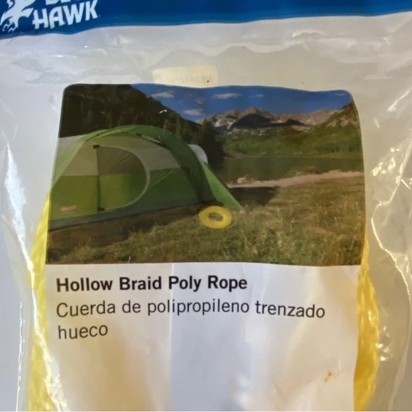 Blue Hawk 100’ X 1/4” Yellow Hollow Nylon Rope Safe Working Load 110 LBS NEW - Picture 3 of 8